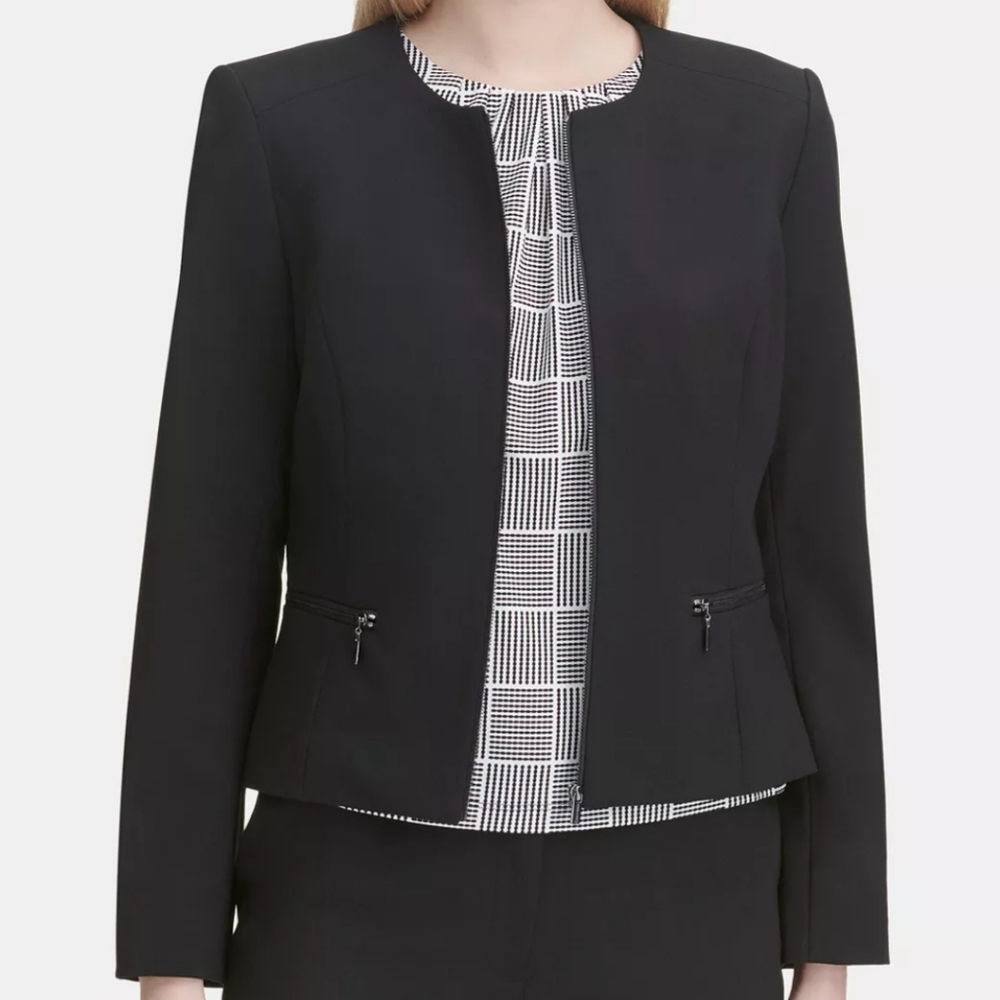 Calvin Klein Collarless Black Peplum Blazer, Size 10